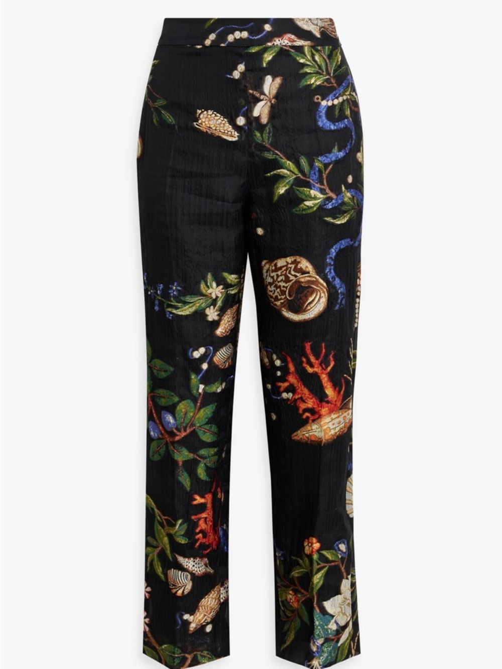 Oscar de la Renta Jacquard Straight Leg Black Pants Sea Life